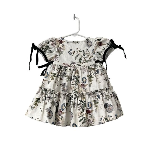 Edgehill Collection Baby Girl Jacquard Floral Velvet Ties Ruffle Hem Dress 12M - Picture 1 of 6